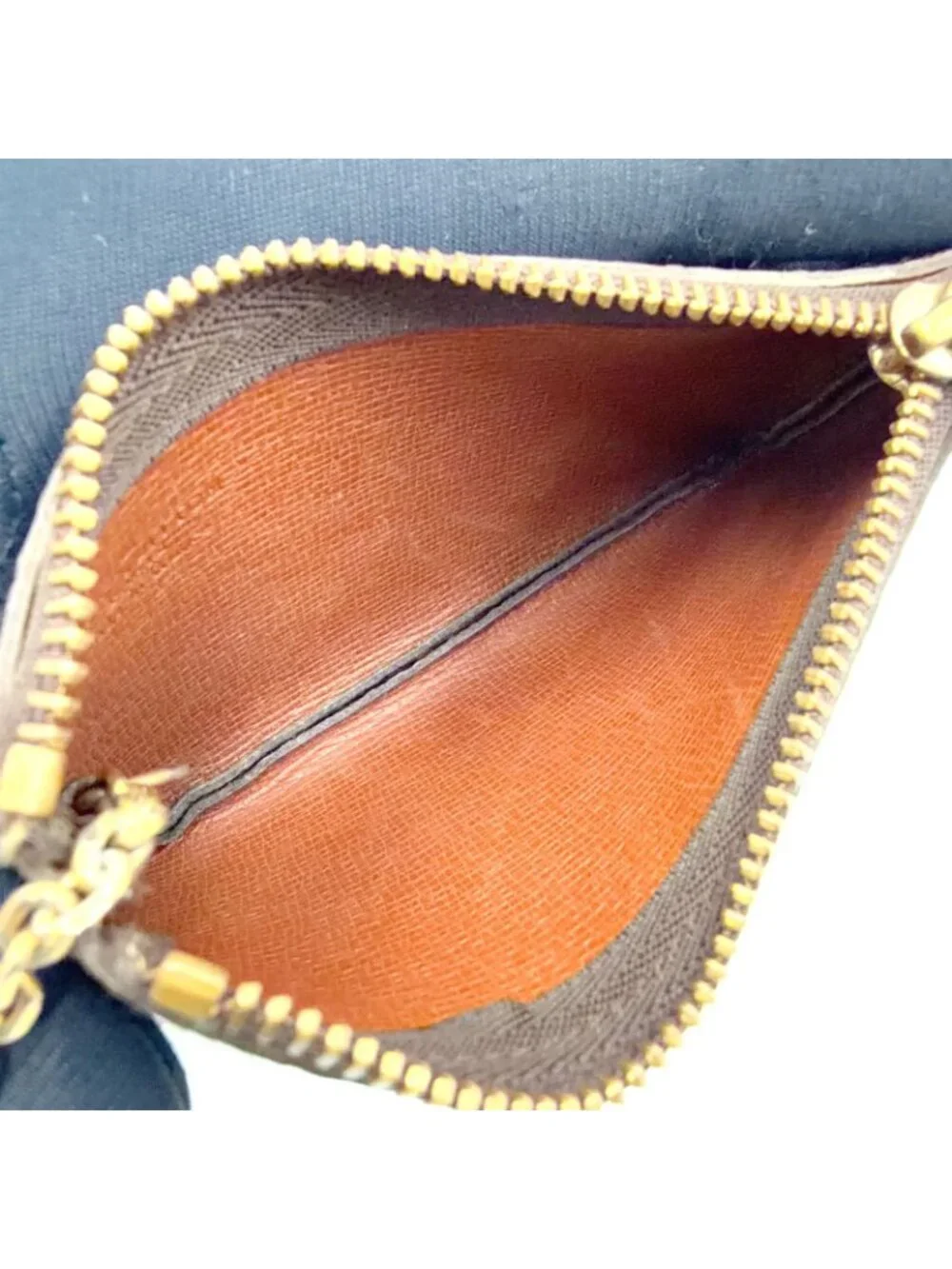 Louis Vuitton Pochette Cles Monogram Leather Brown Coin Case Gold